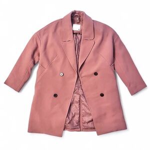 Frank & Oak Pink Tie Waist Double Breasted Oversized Cocoon Coat medium